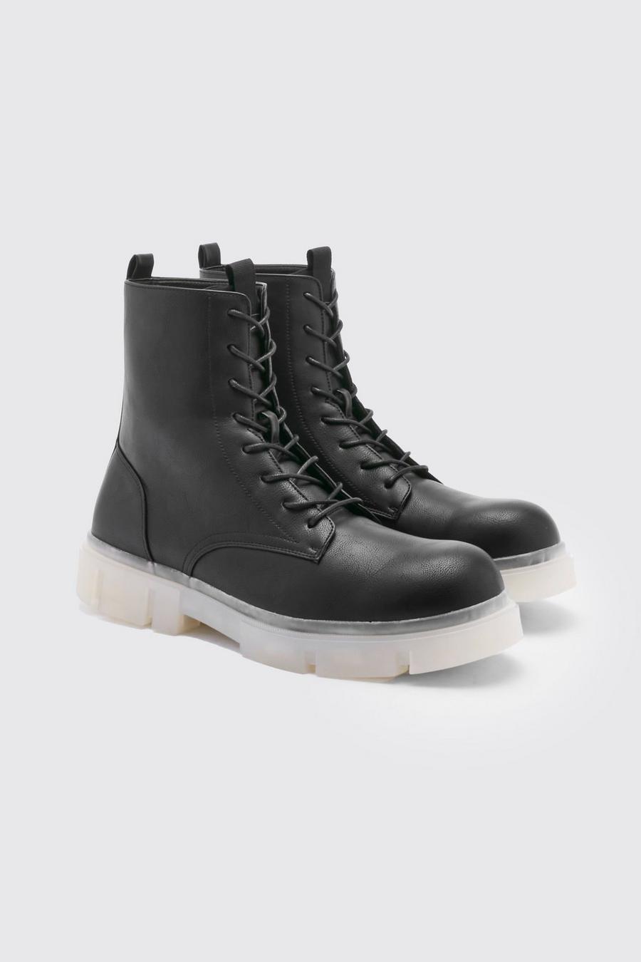 Black Track Sole Lace Up Boot image number 1