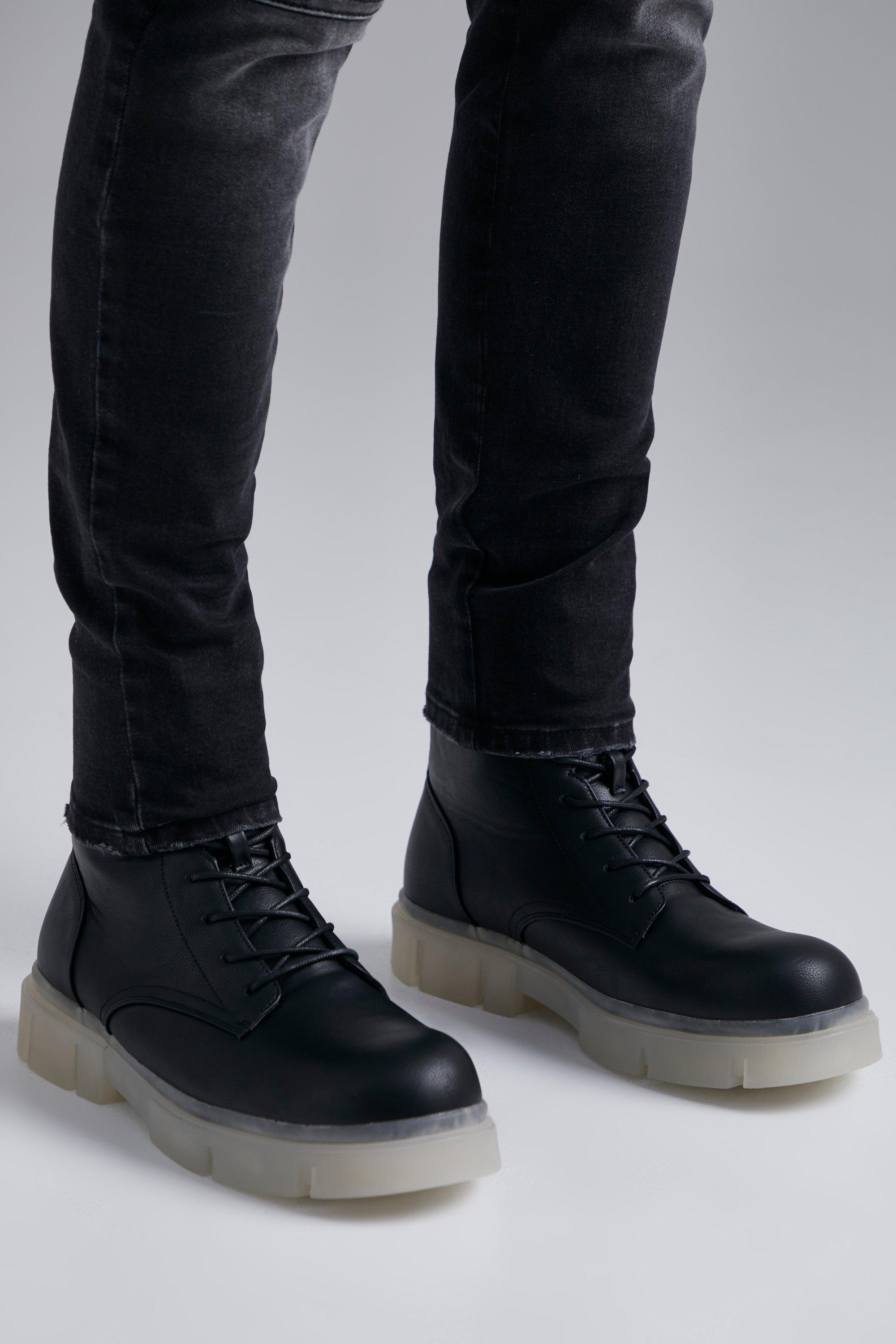 Botas cordones cruzados suela transparente | boohoo