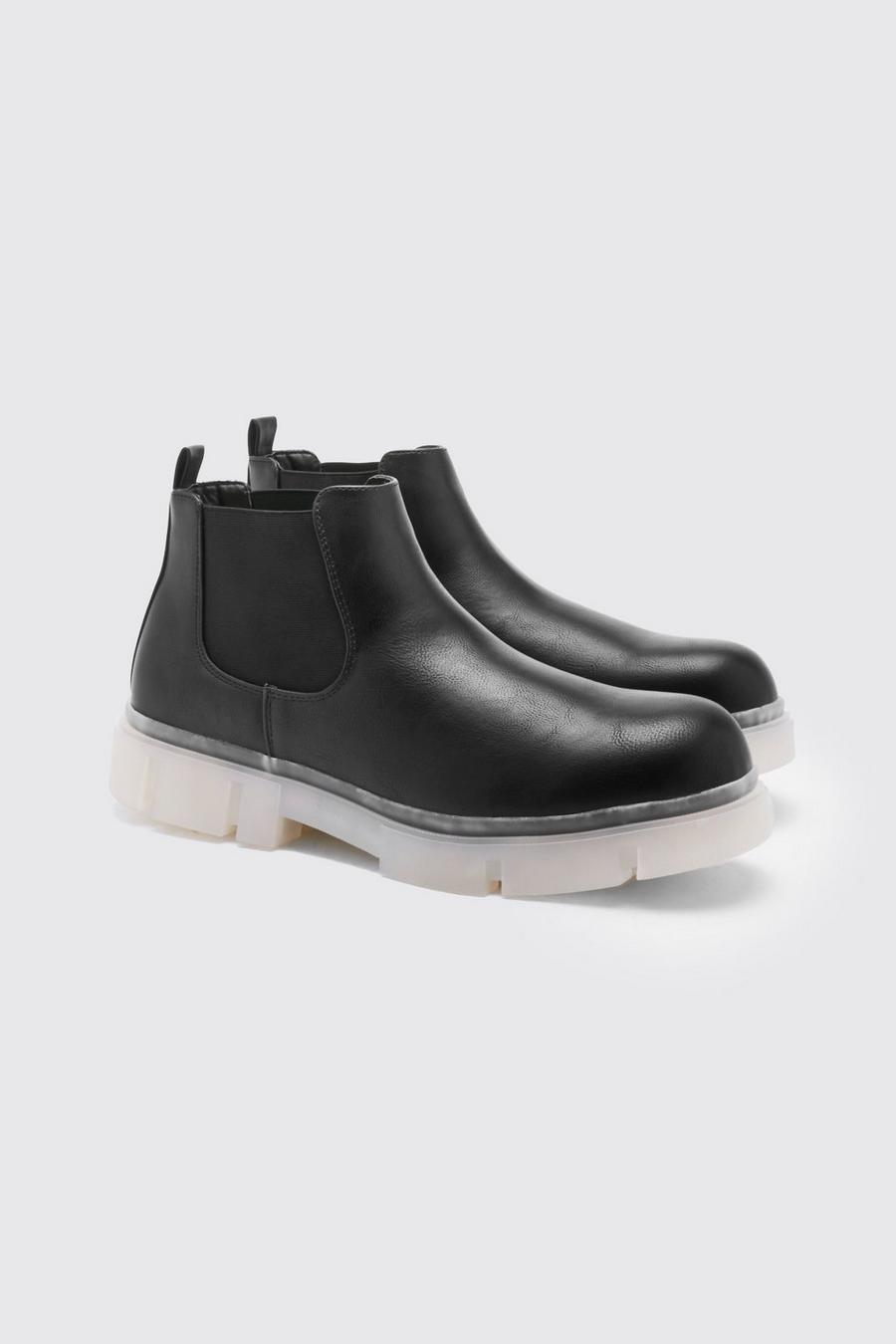Black Track Sole Ankle Chelsea Boot image number 1