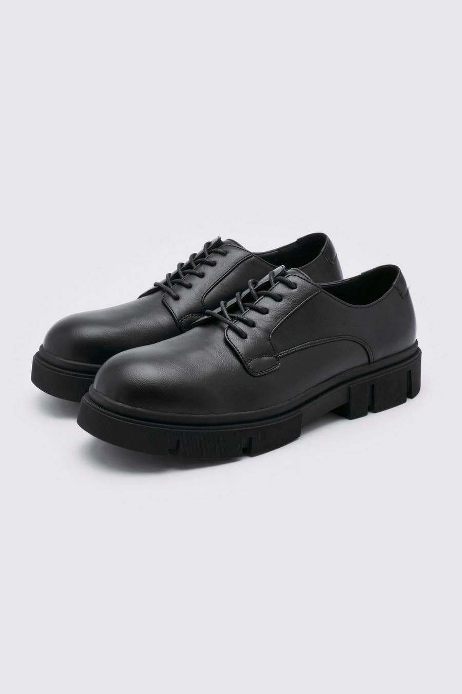 Geschnürte Schuhe mit dicker Sohle, Black schwarz