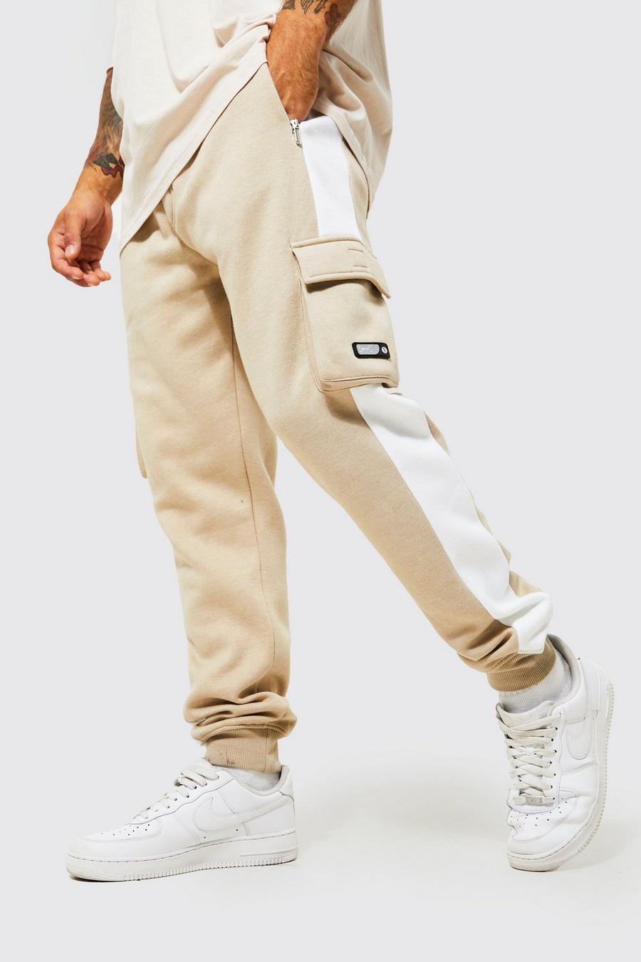 Pantaloni tuta Slim Fit stile con pannelli, Taupe image number 1