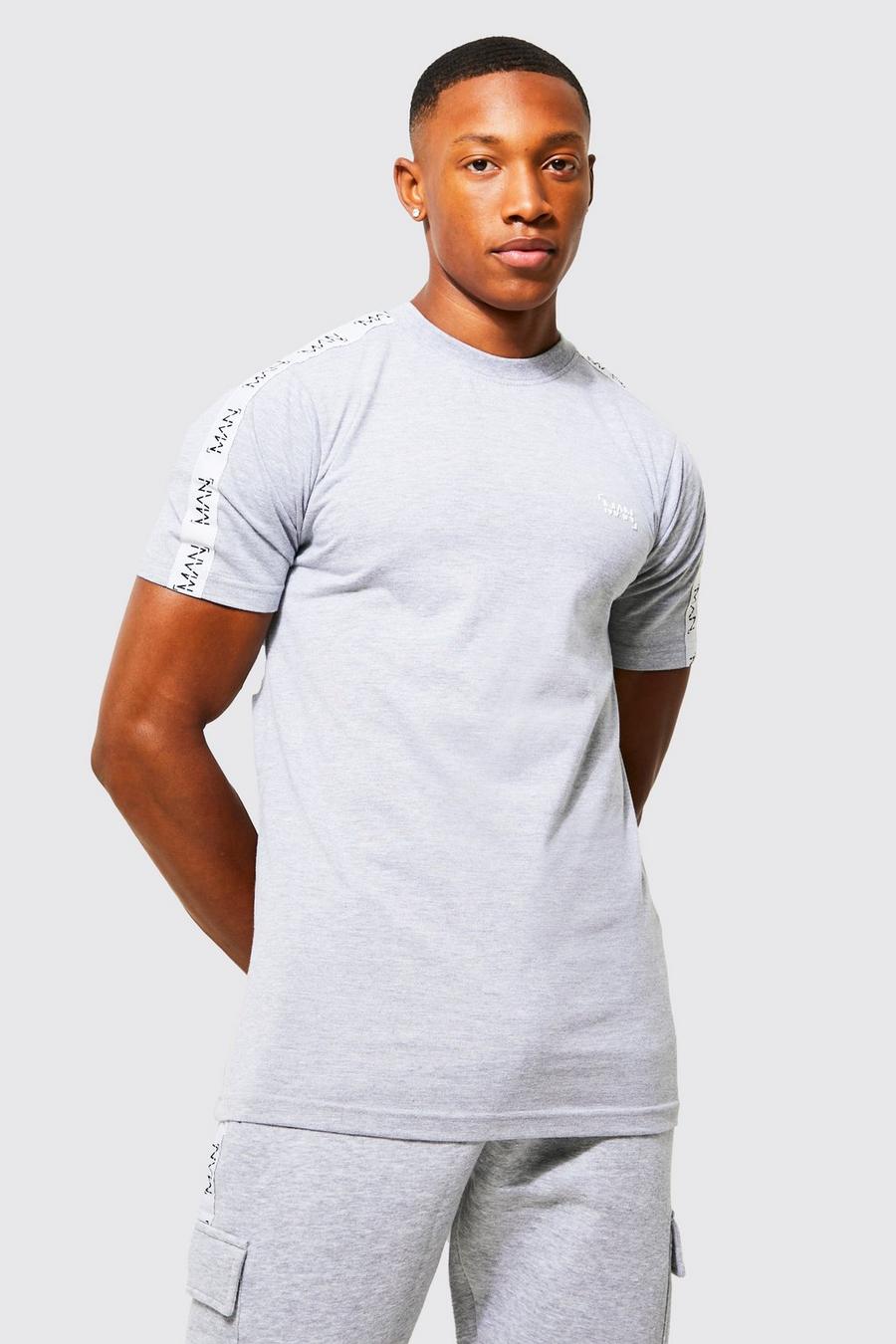 T-shirt cintré à bandes contrastantes - MAN, Grey marl image number 1