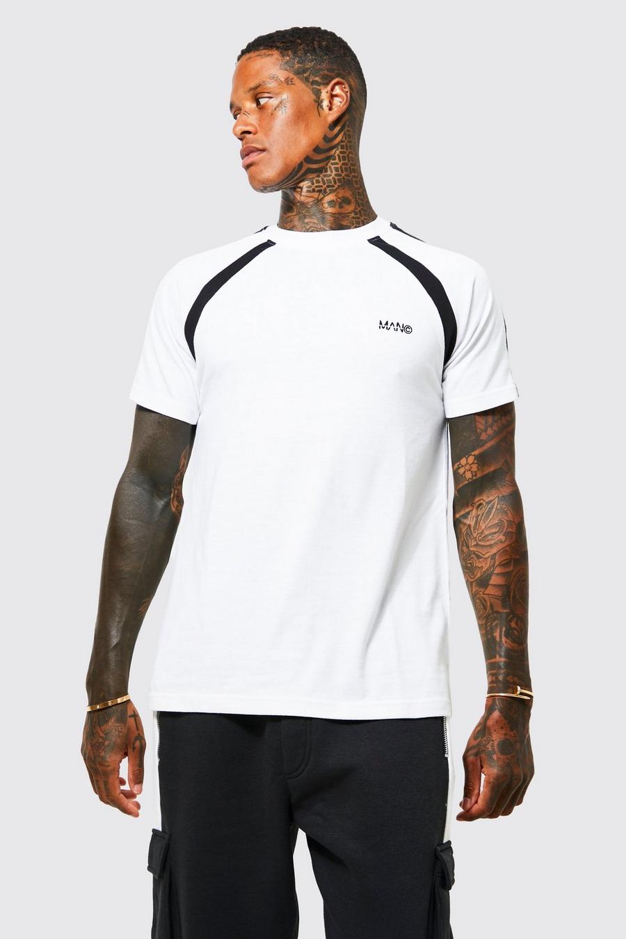 T-shirt Man Slim Fit con maniche raglan e pannelli, White bianco