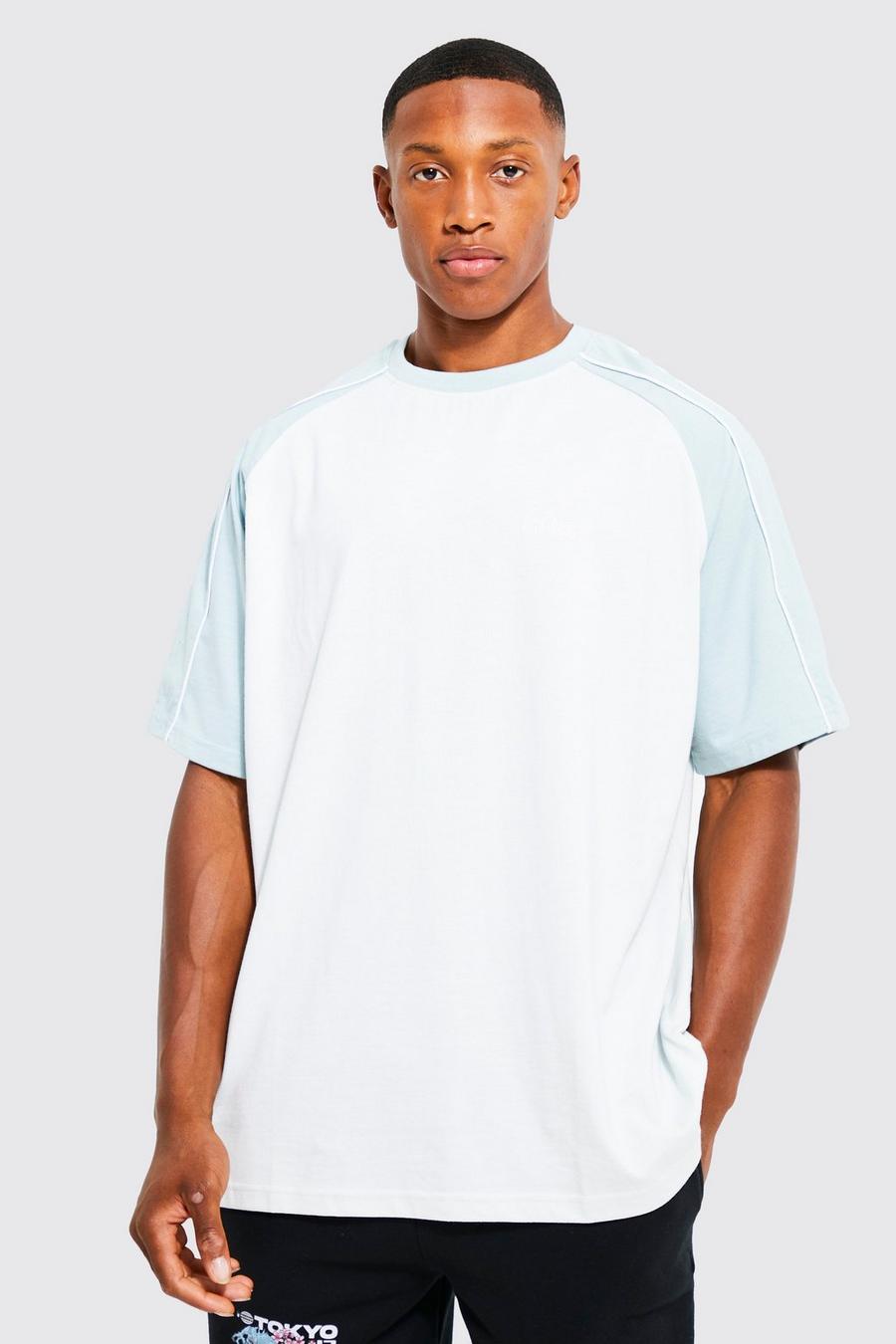 Light blue Oversized Man Raglan Piping Sleeve T-shirt image number 1