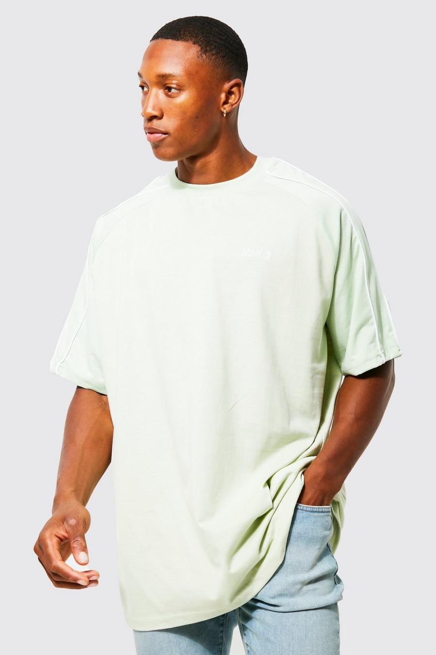 Sage grön Oversized Man Raglan Piping Sleeve T-shirt image number 1