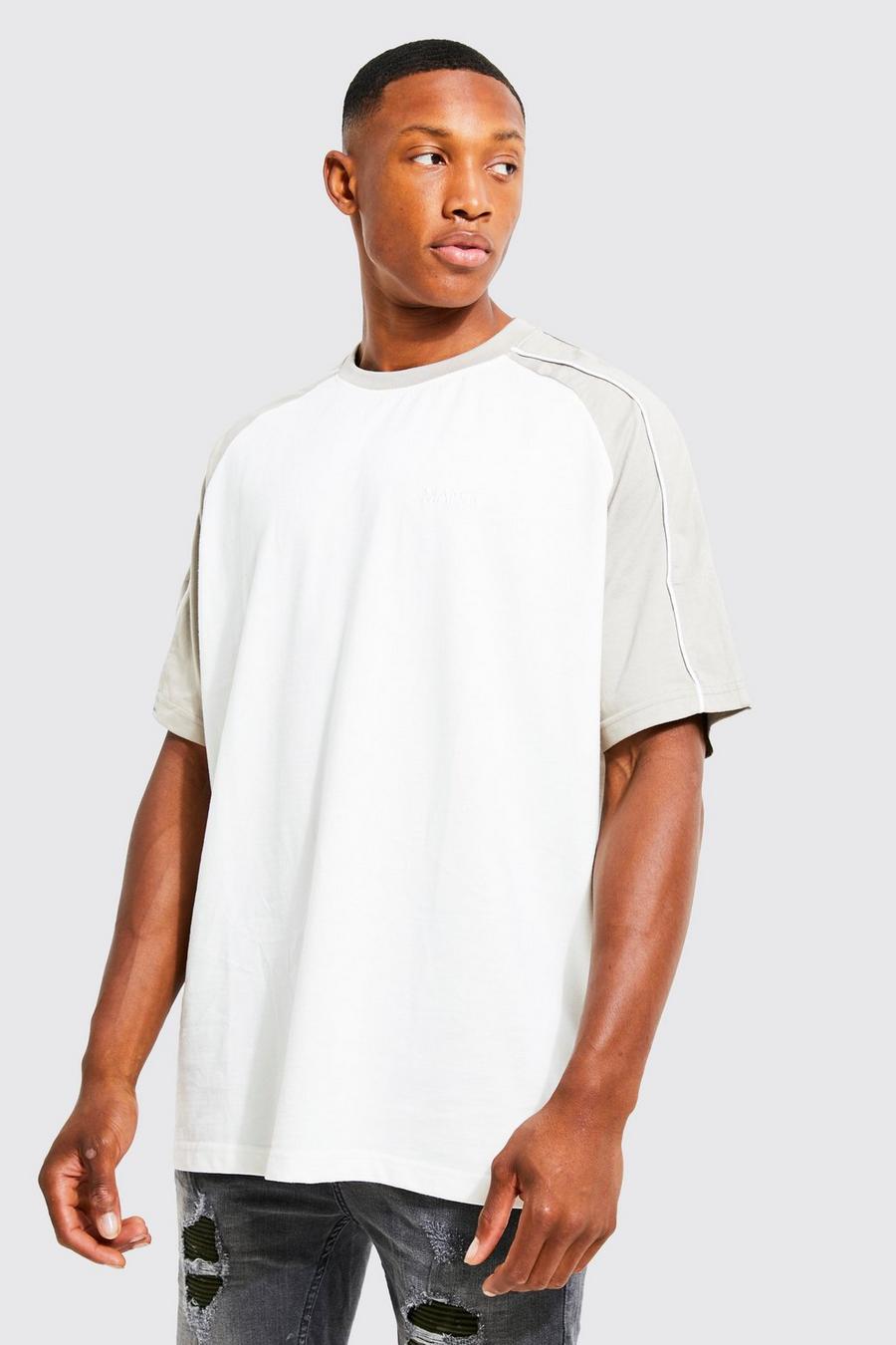 Ecru white Oversized Man Raglan Piping Sleeve T-shirt