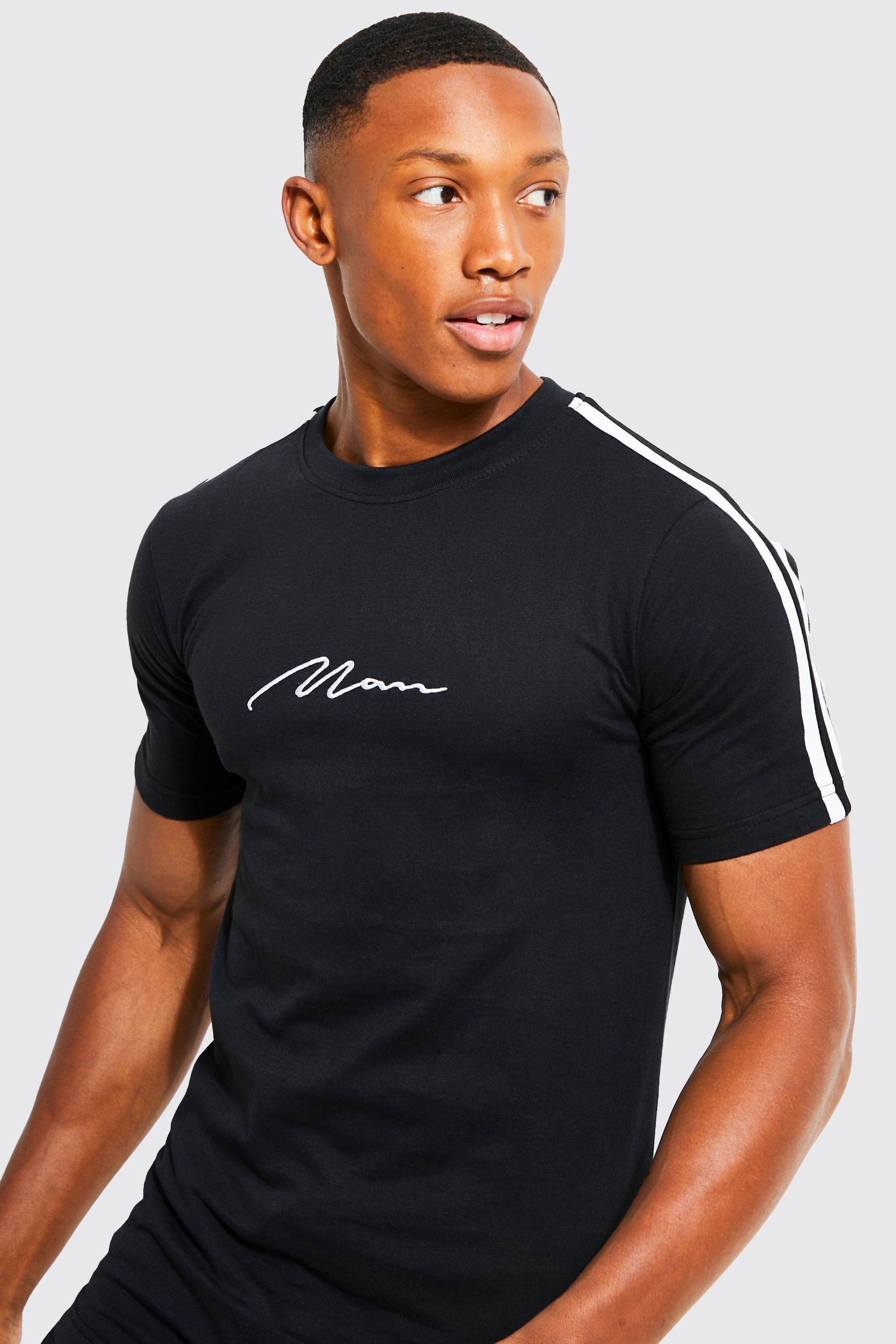 Muscle fit curved hem best sale t shirt