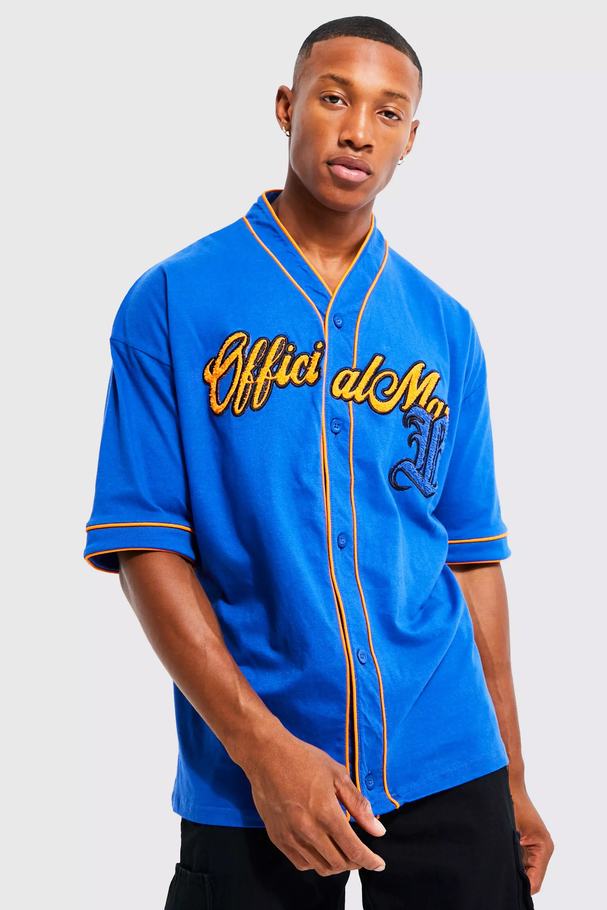 boohooMAN Oversized Official Baseball Polo and Short Set