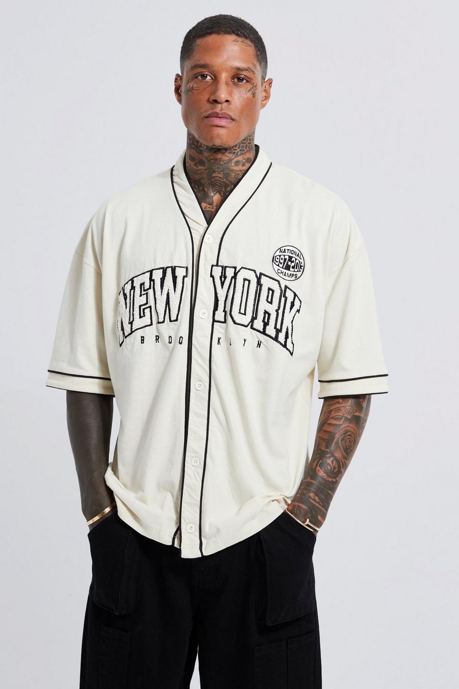 Ecru Oversized New York Jersey Baseball Shirt image number 1