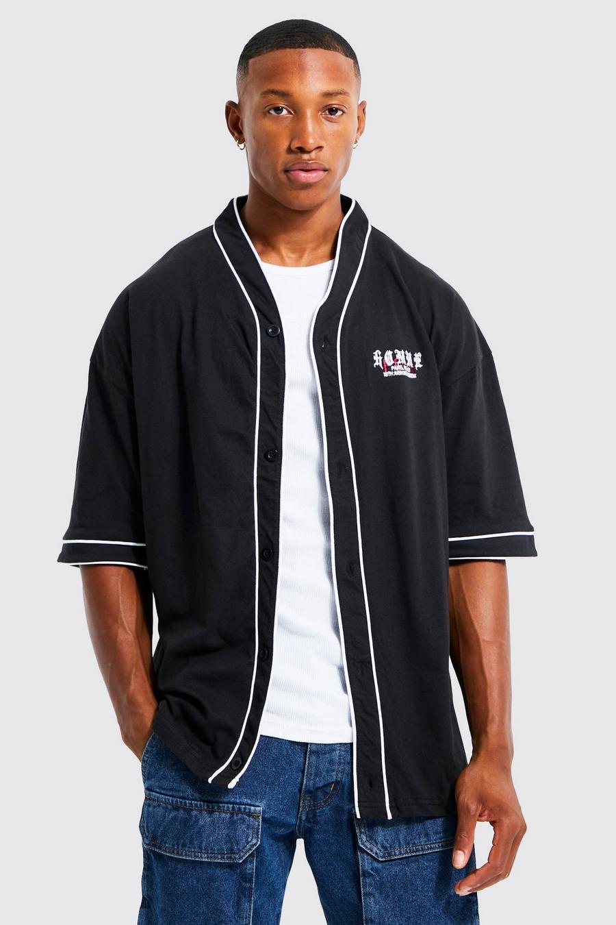 Black negro Oversized Homme Jersey Baseball Shirt image number 1