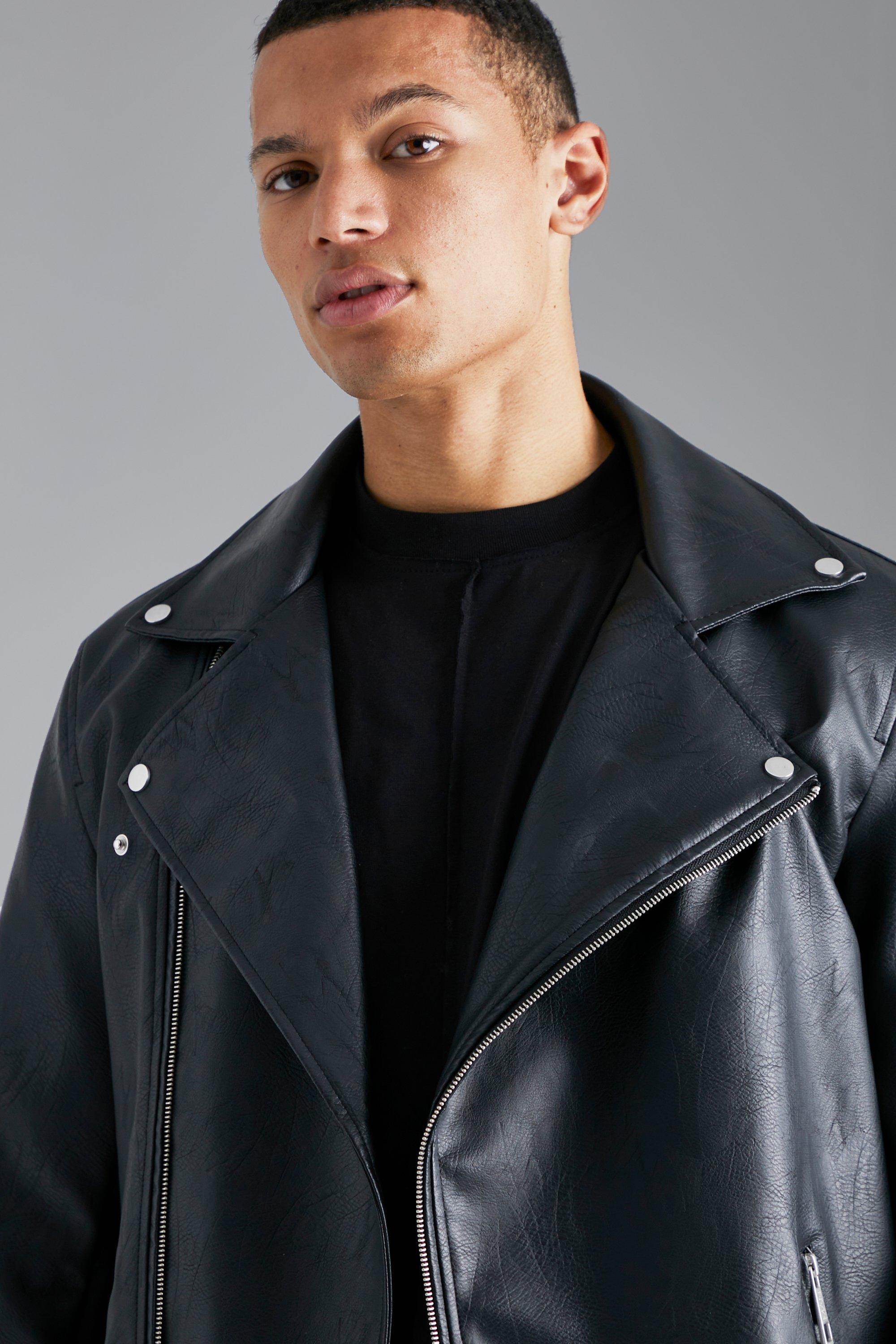 Faux leather moto jacket on sale men's