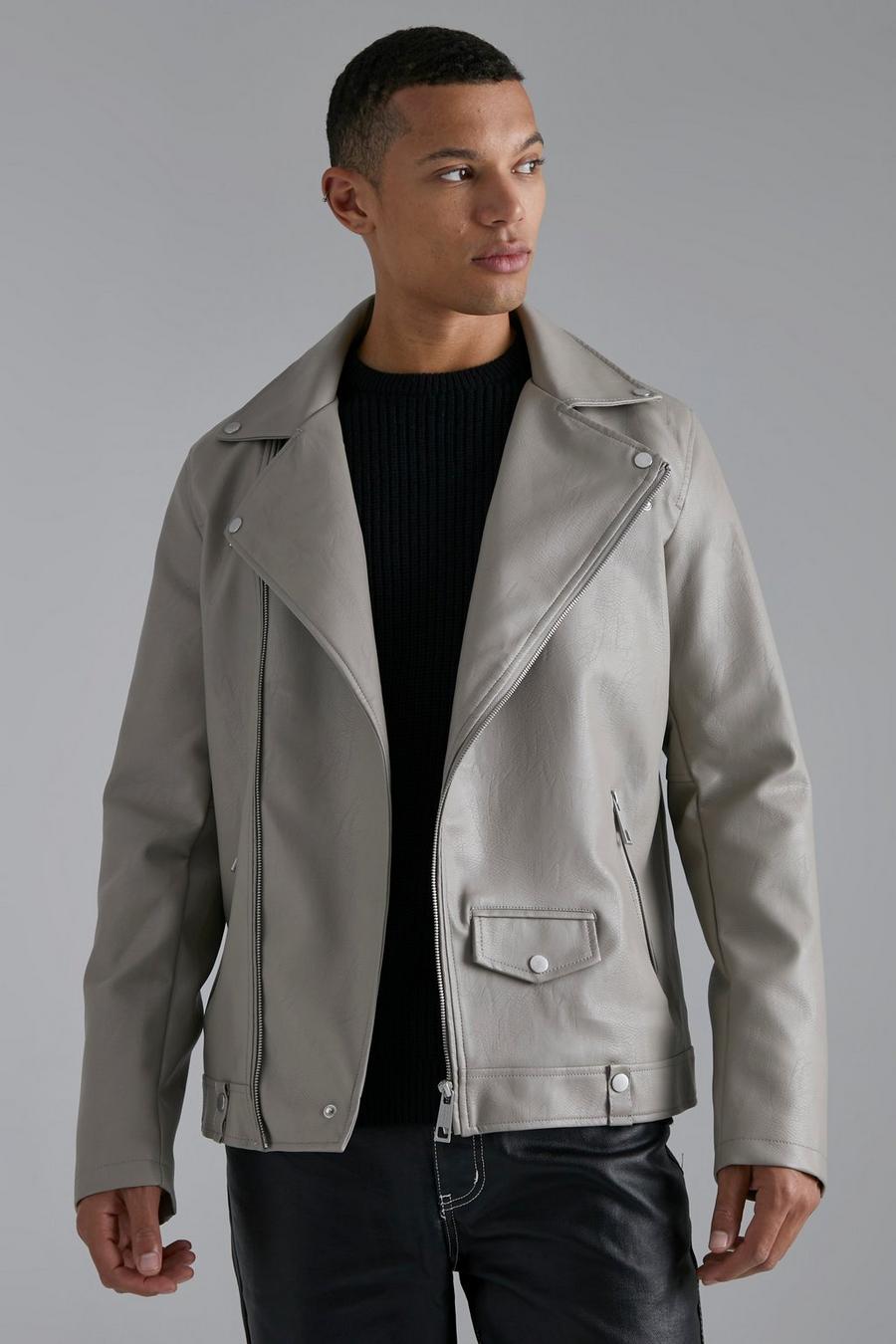 Taupe beige Tall Faux Leather Biker Jacket image number 1
