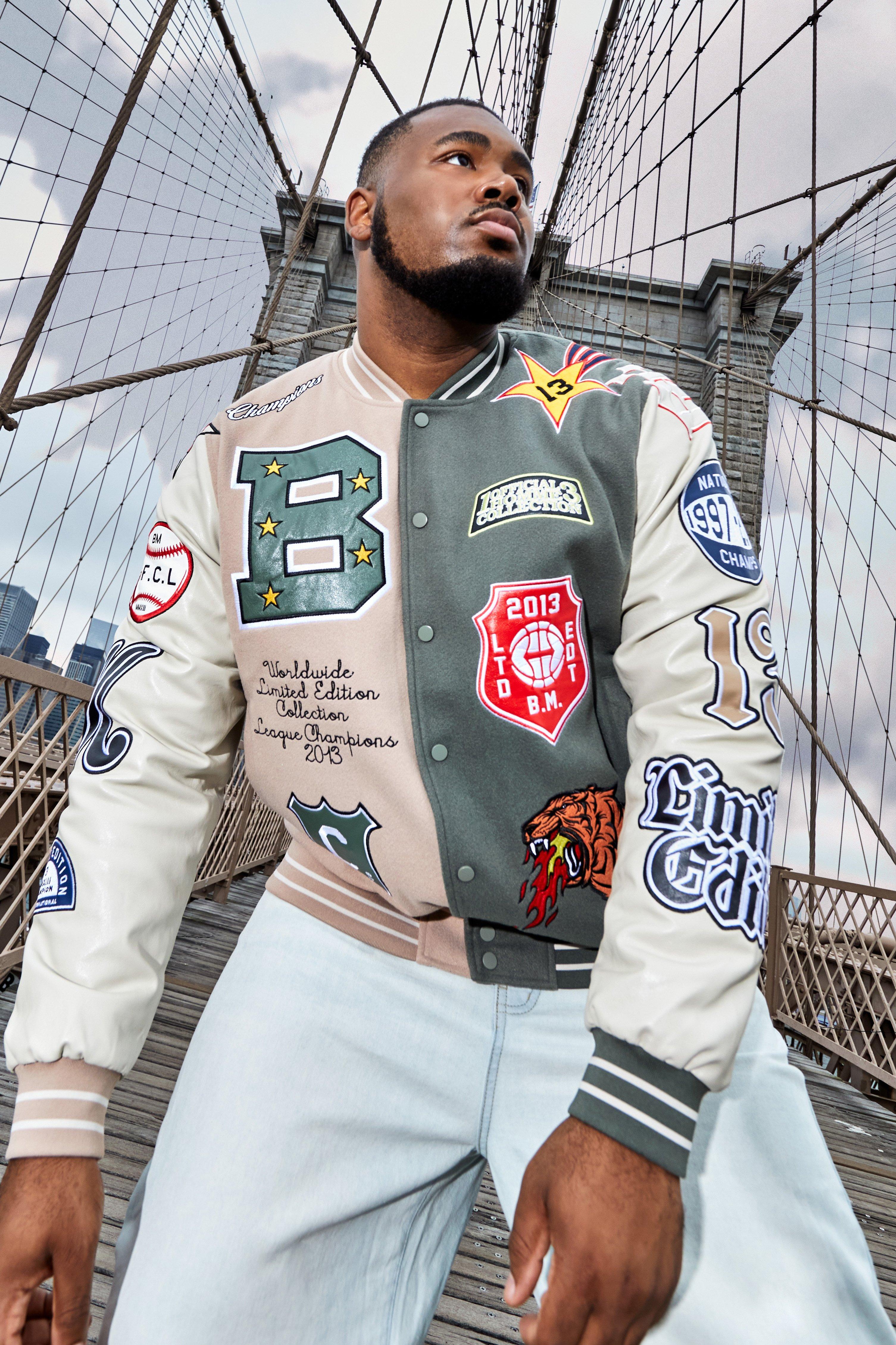 Plus Spliced Back Tiger Badge Varsity Jacket