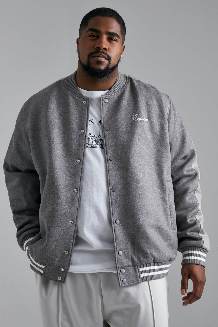 Grey marl Plus Faux Suede Bomber With Chunky Rib image number 1