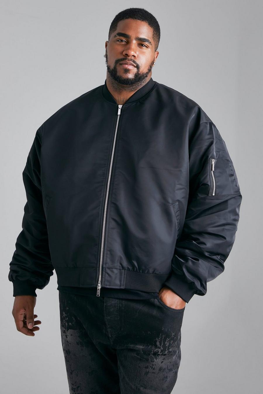 Black Plus Boxy Nylon Bomber Jacket image number 1