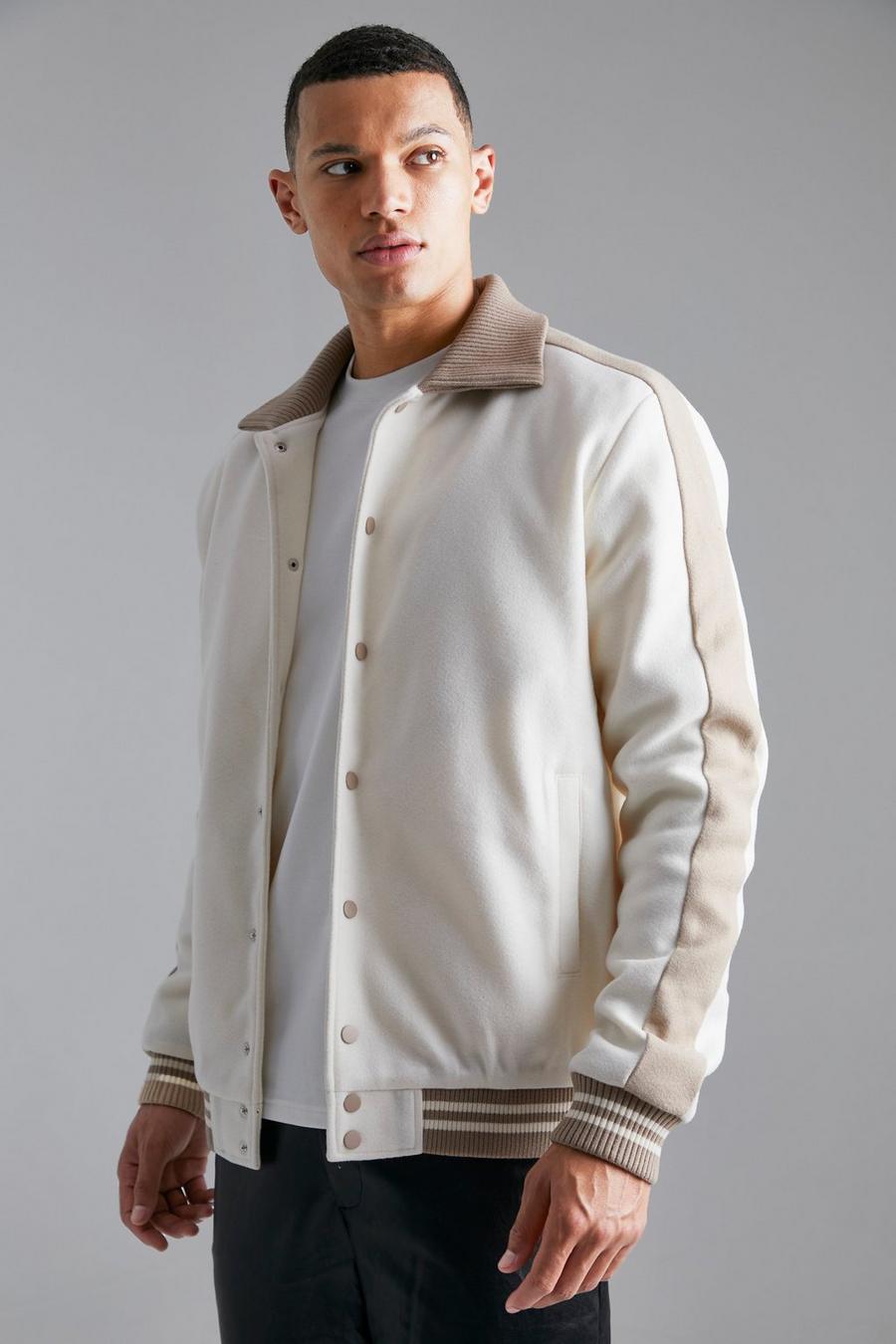 Ecru Tall Melton Coach Jacket With Knitted Collar image number 1