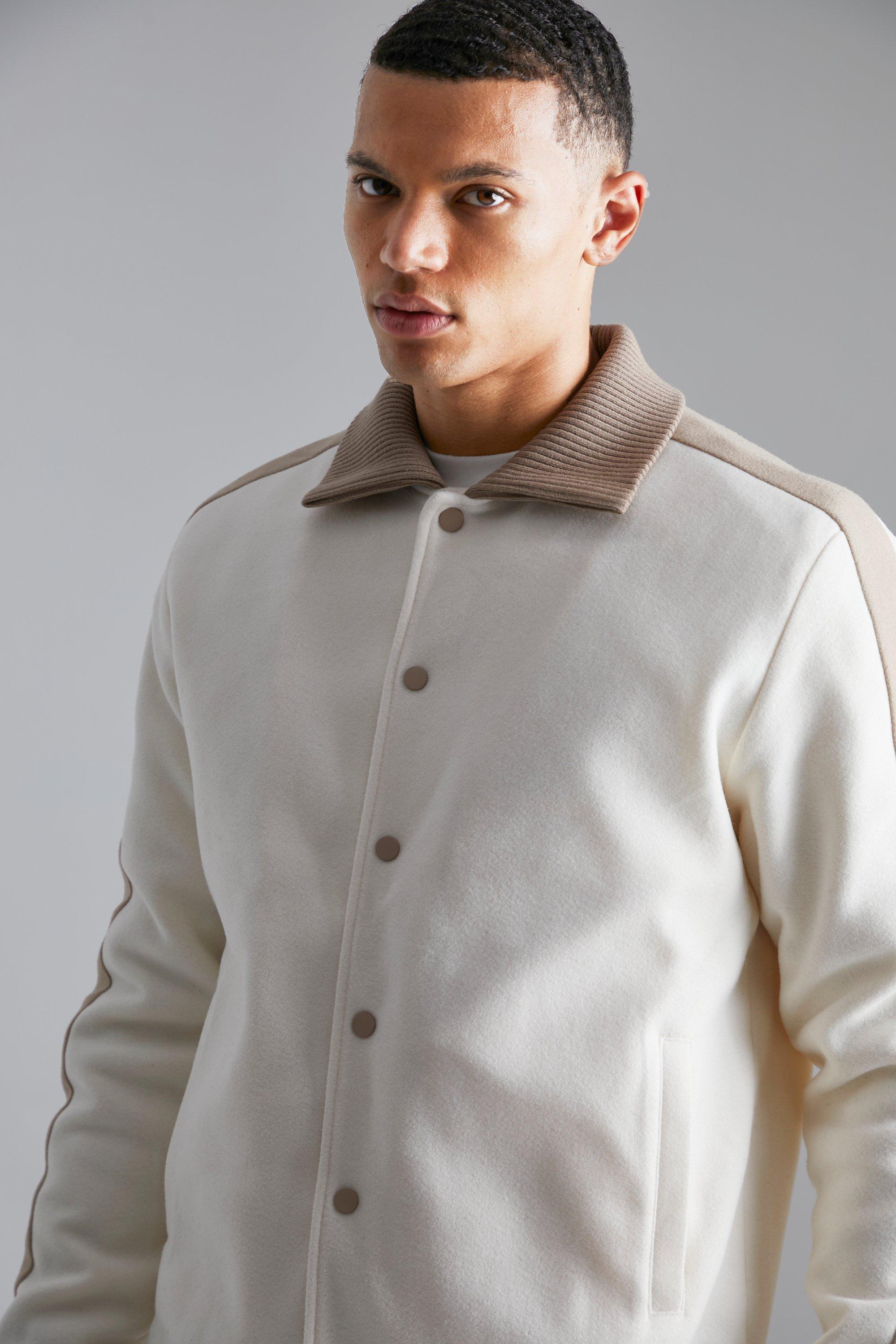 Tall Melton Coach Jacket With Knitted Collar