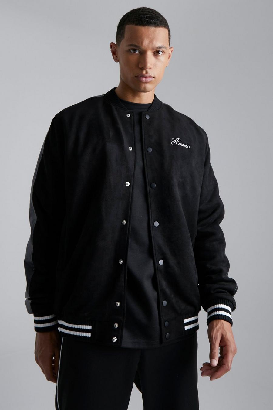Black negro Tall Faux Suede Bomber With Chunky Rib