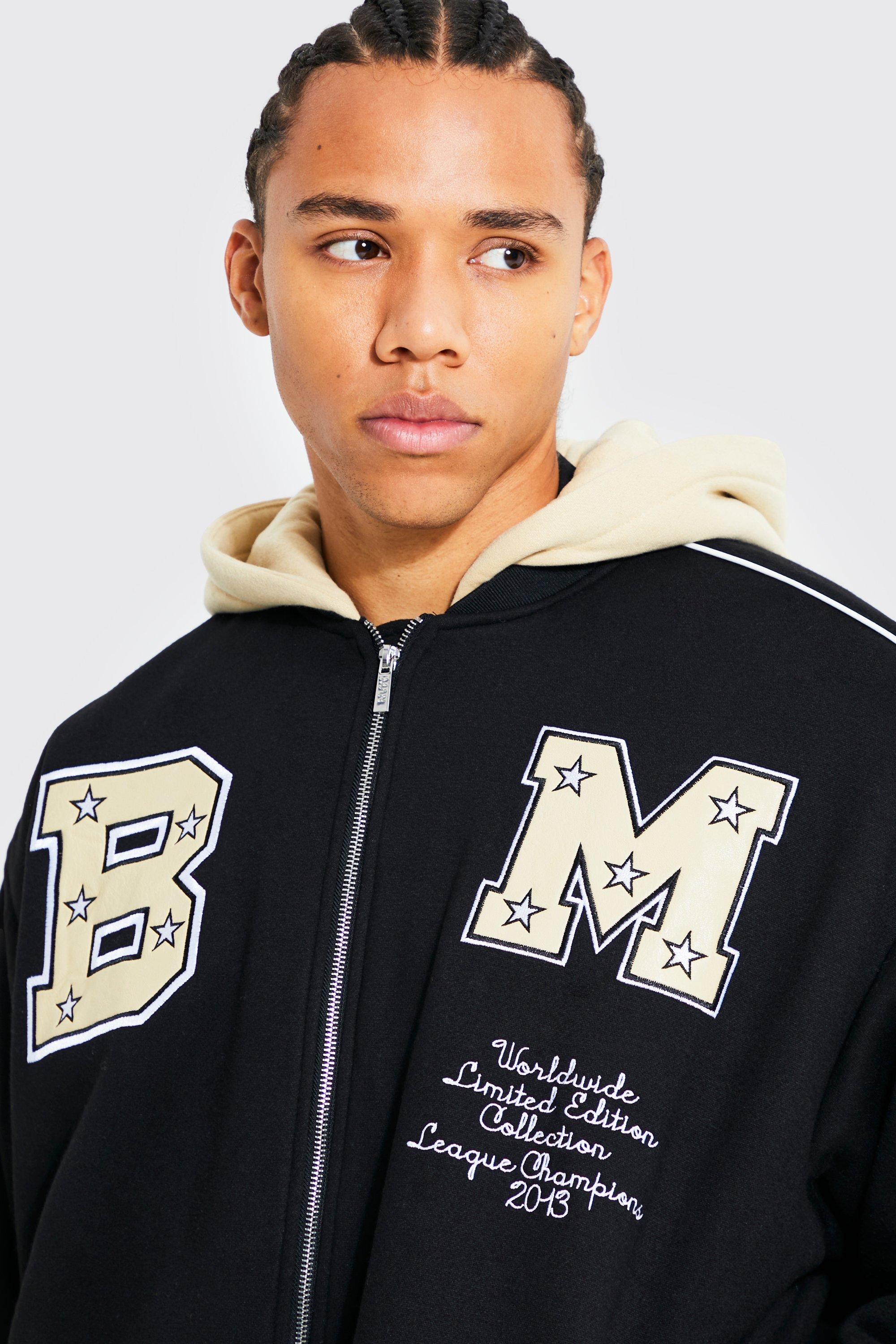 Champion hooded hot sale varsity jacket