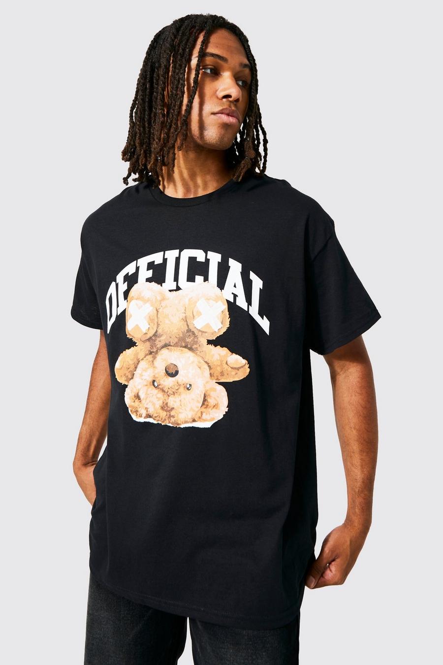 T-shirt oversize à imprimé ours en peluche, Black
