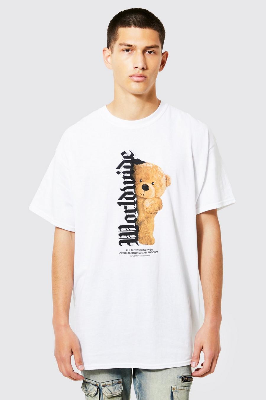 White Oversized Worldwide Teddy T-shirt image number 1