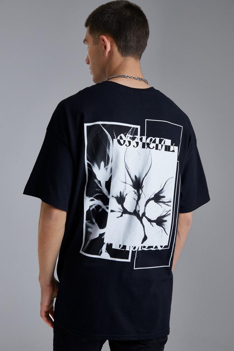 Camiseta oversize con estampado gráfico de flores, Black image number 1