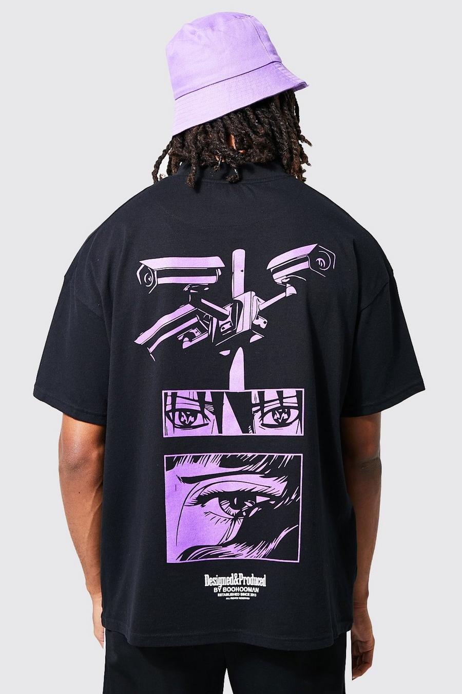 Black Oversized Extended Neck Back Graphic T-shirt