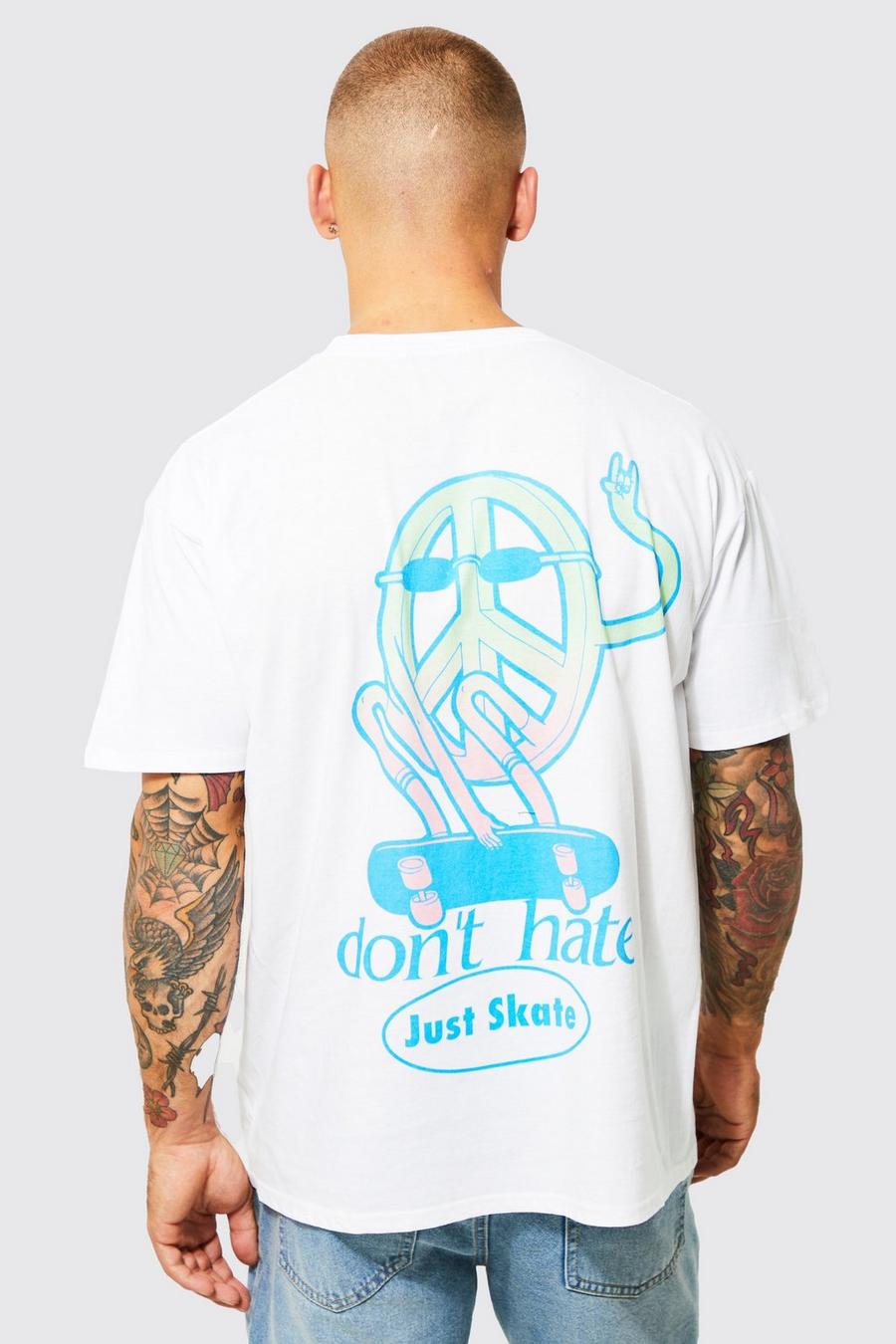 T-shirt oversize Peace con grafica psichedelica, White bianco