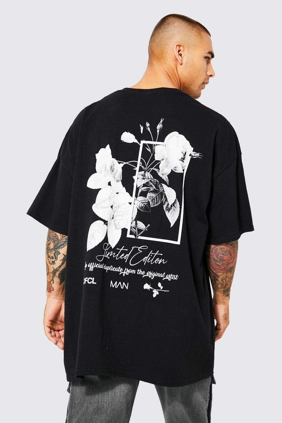 Men's Oversized Floral Back Graphic T-shirt | Boohoo UK