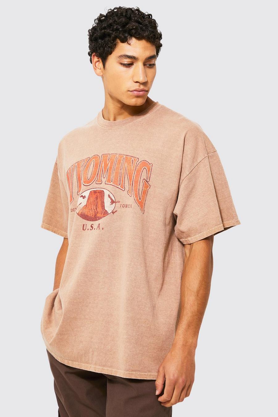 T-shirt oversize surteint à imprimé Wyoming, Rust orange image number 1