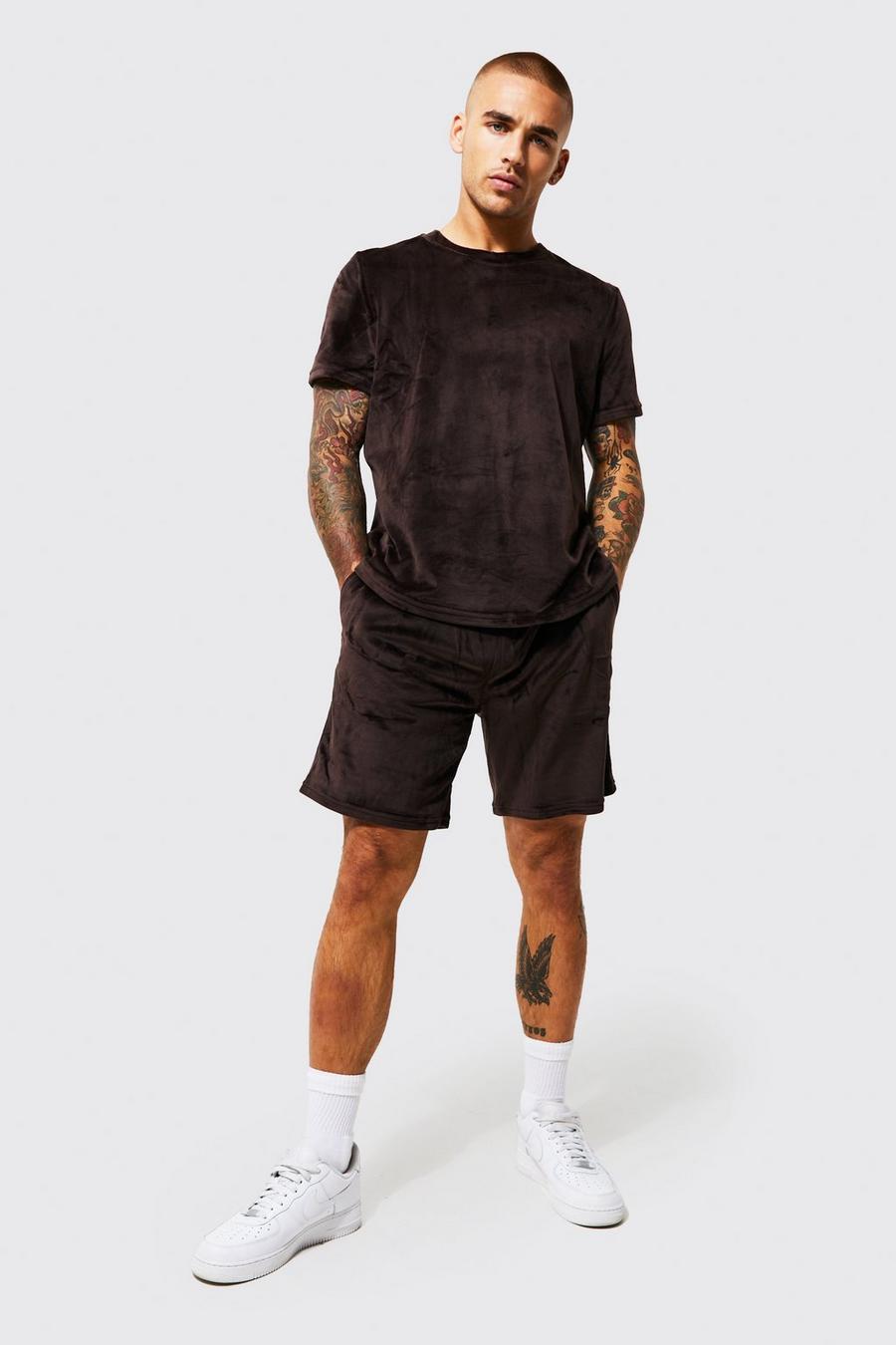 Chocolate brown Velour T-shirt And Short Set