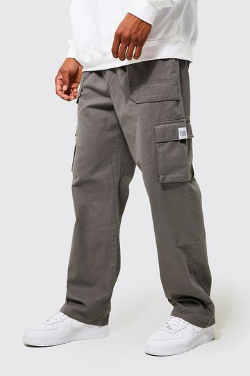 Elasticated Waist Relaxed Fit Buckle Cargo Pants slate