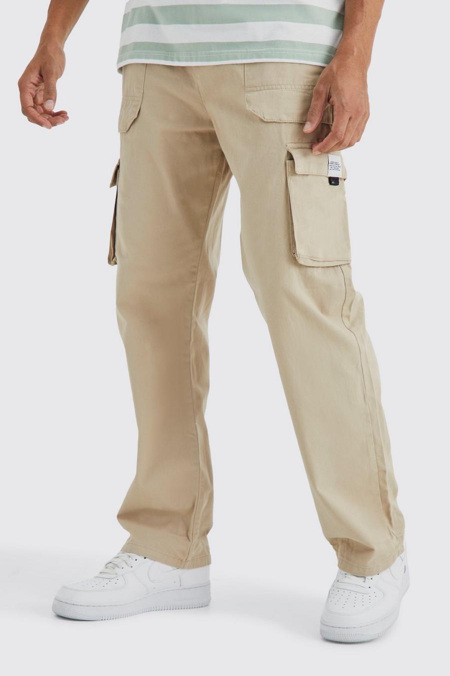 Pantalón deportivo holgado cargo de sarga con cinturón, Stone image number 1