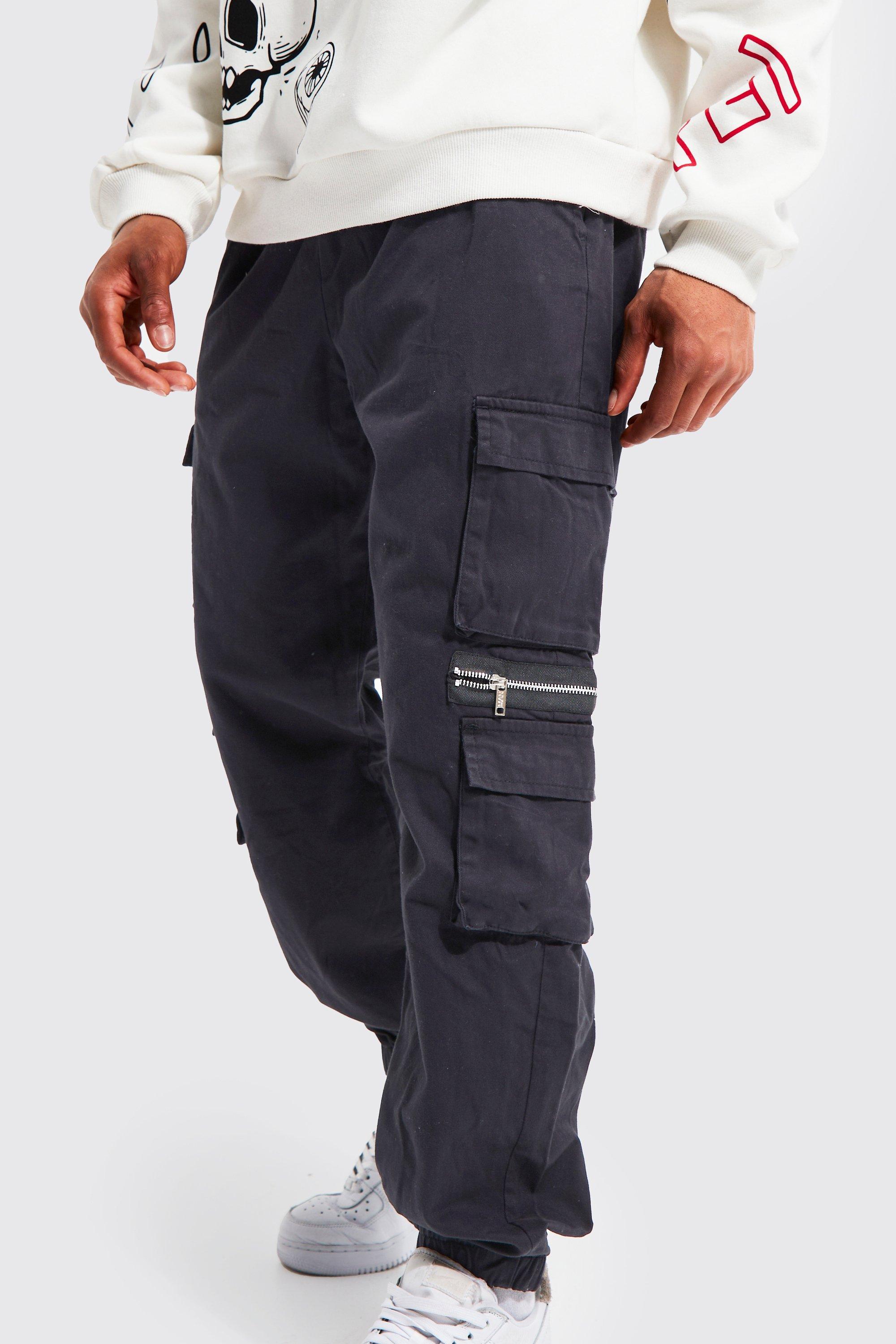 Elastic Waist Multi Pocket Zip Cargo Trouser