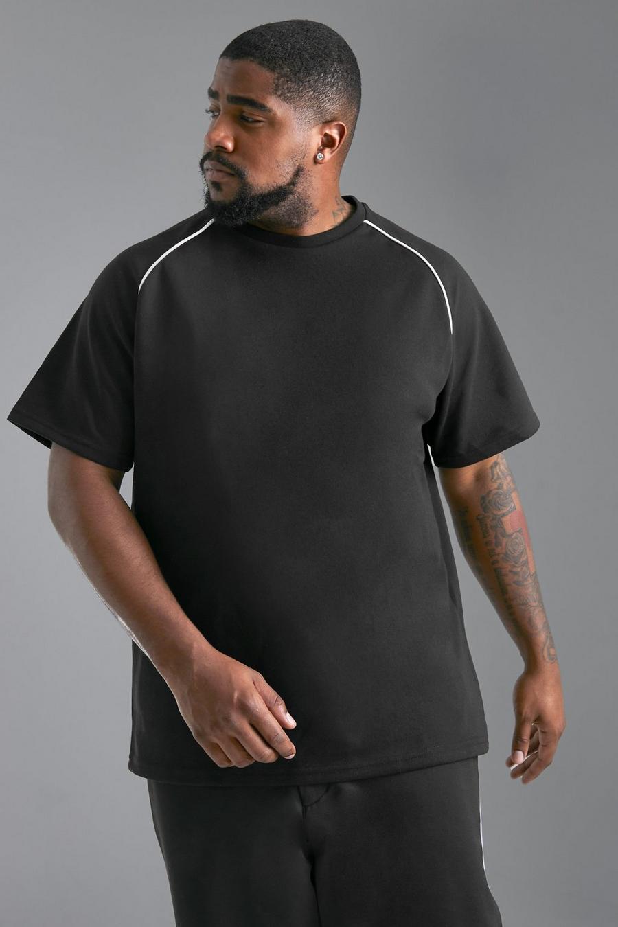 T-shirt Plus Size Premium Slim Fit con cordoncino, Black image number 1