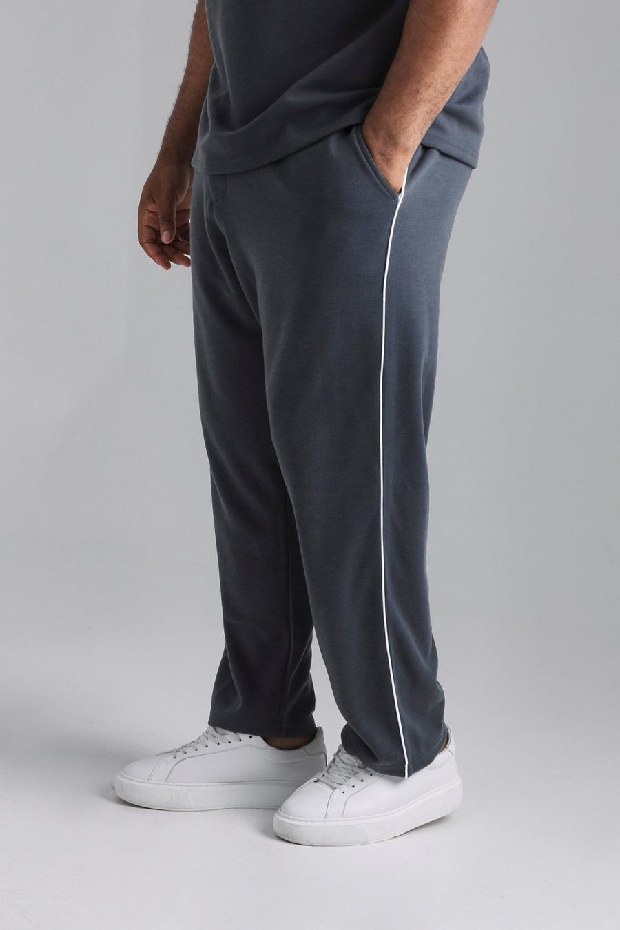 Dark grey Plus Tapered Elastic Waist Trouser With Piping image number 1