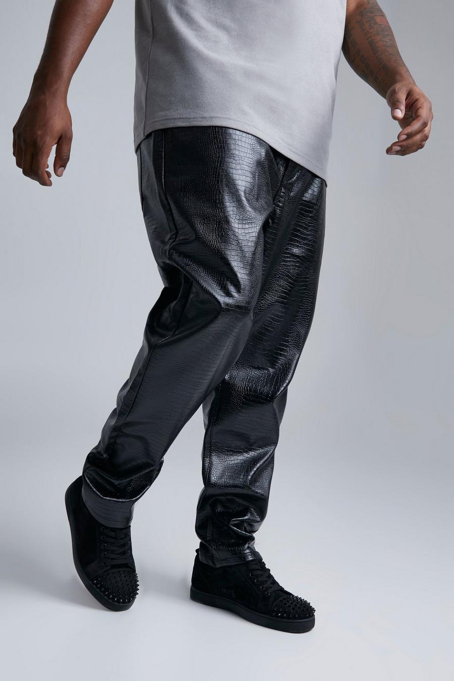 Black Plus Slim Leg Croc Pu Trousers image number 1