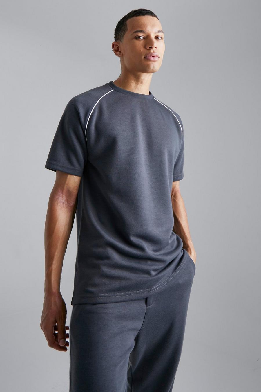 Dark grey Tall Slim Fit Premium T-shirt With Piping