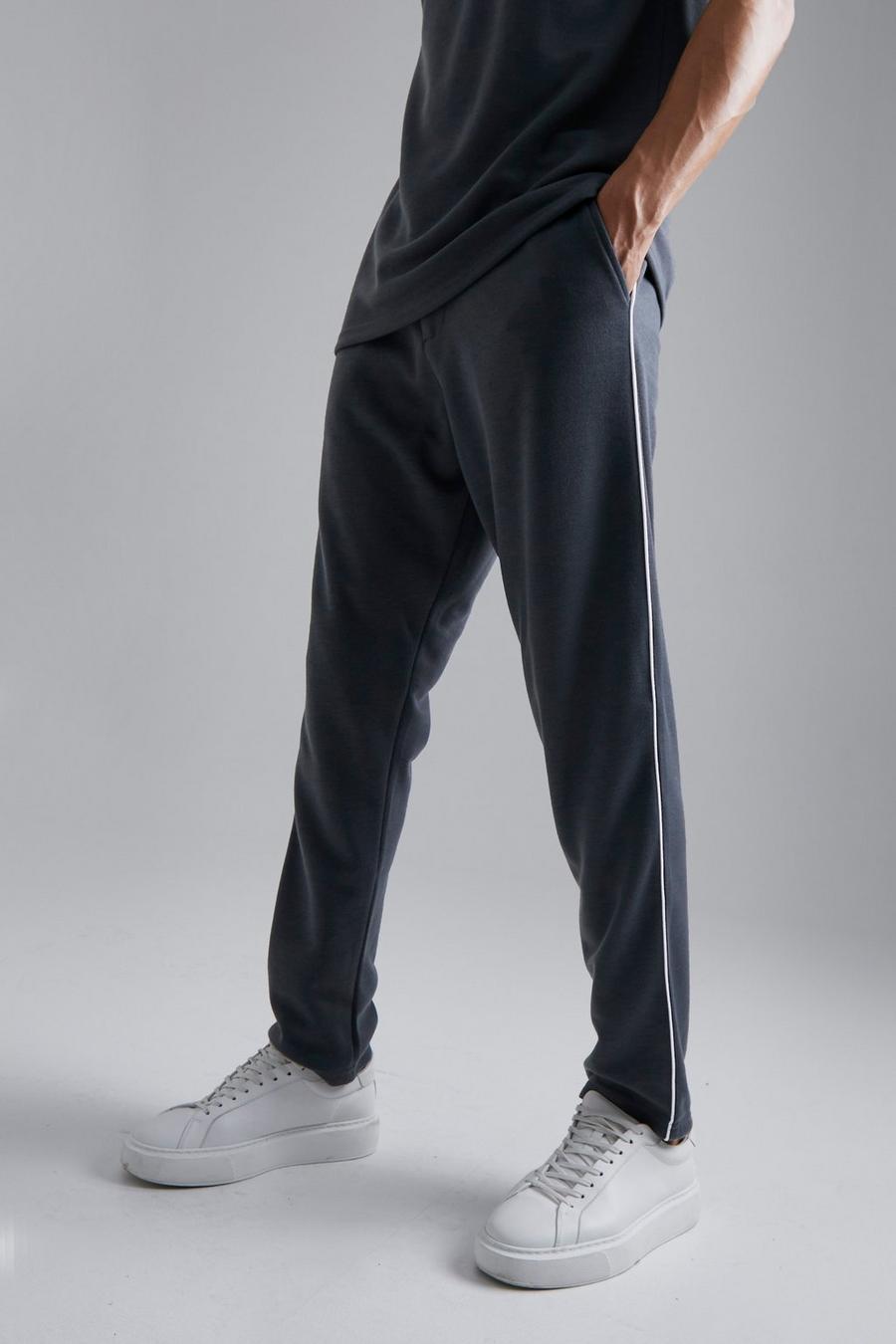 Dark grey Tall Tapered Trousers With Piping image number 1