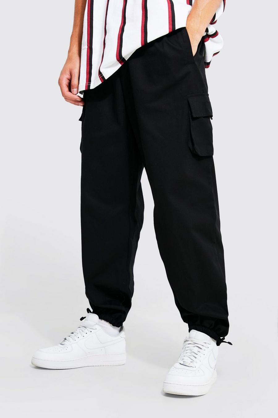 Black Tall Baggy Fit Multipocket Cargo Trousers image number 1