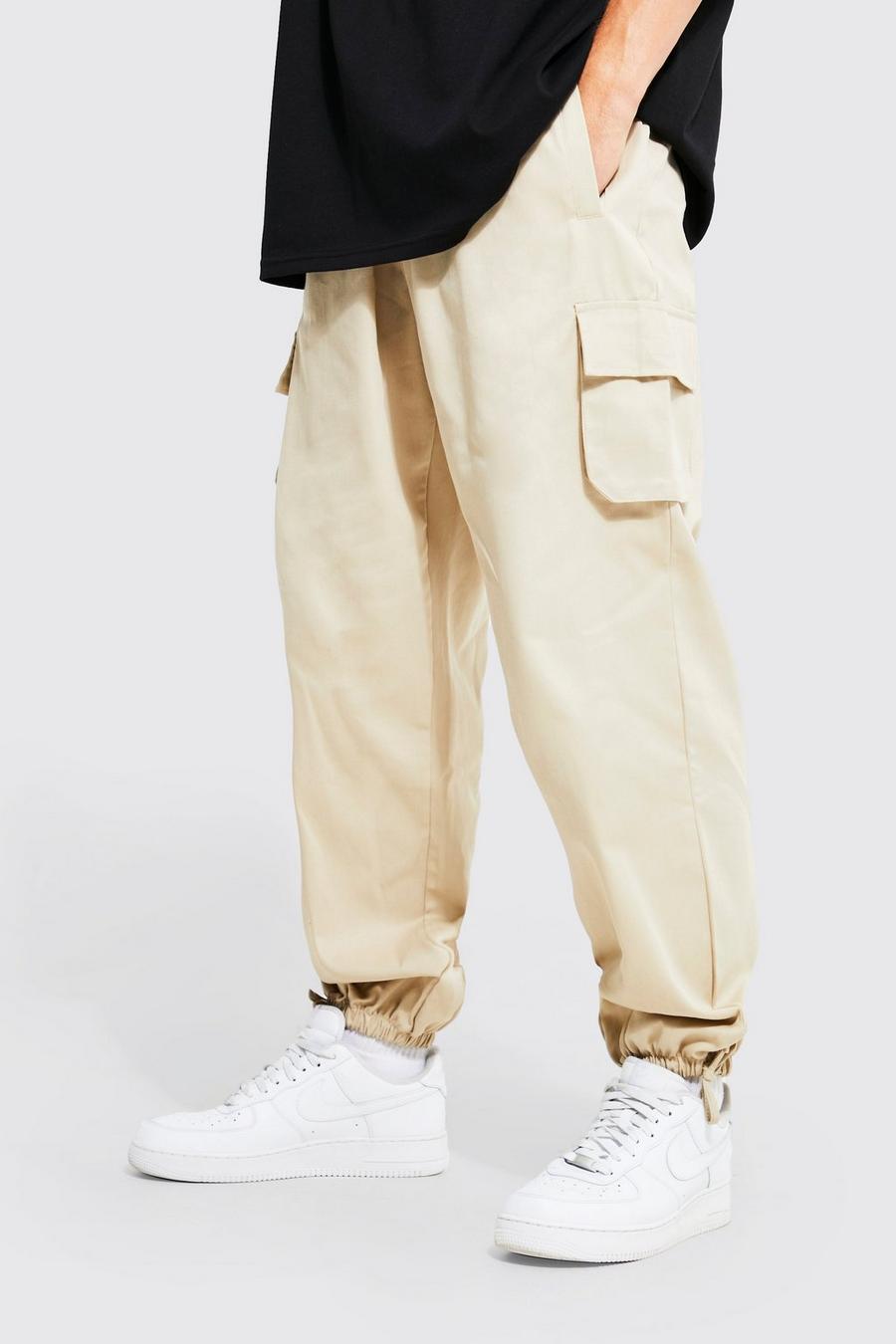 Stone Tall Baggy Fit Multipocket Cargo Trousers image number 1
