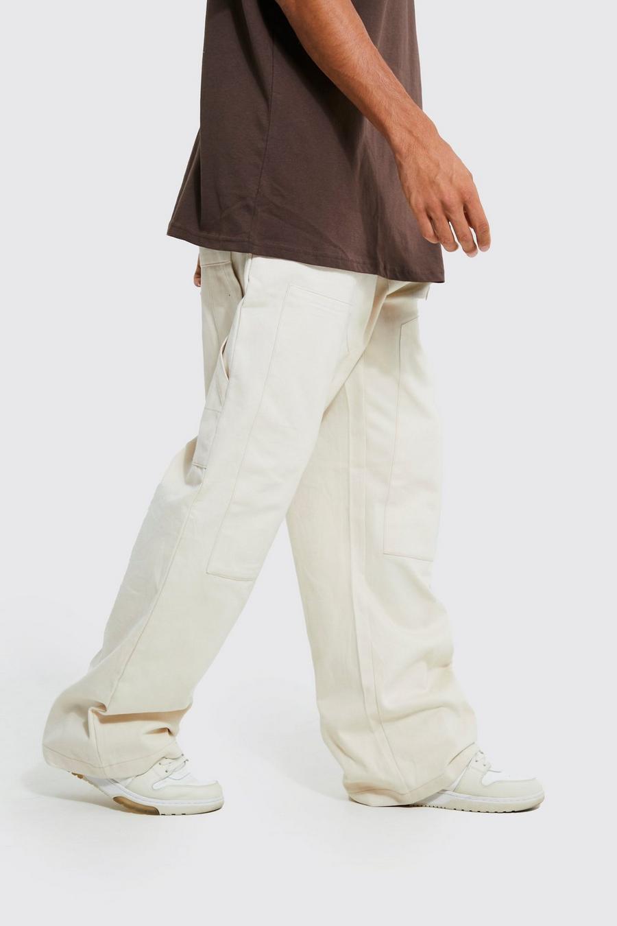 Ecru white Tall Baggy Fit Heavyweight Worker Trousers