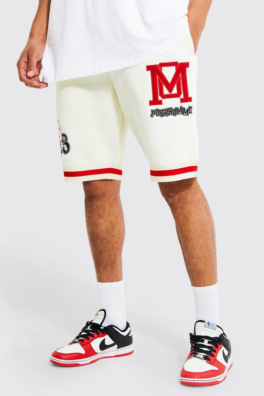 Ecru Tall Basketball Varsity Applique Jersey Shorts image number 1