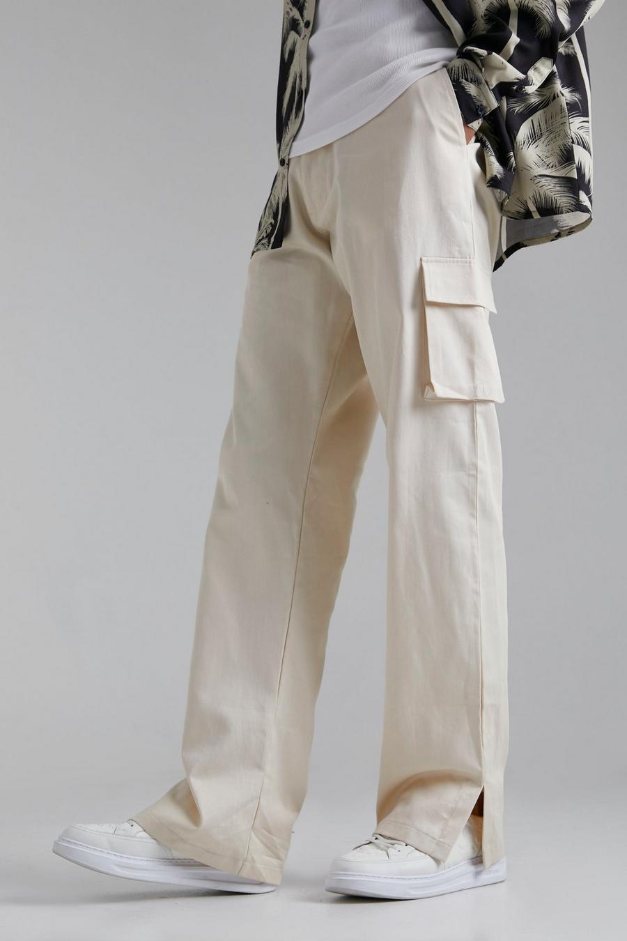 Pantaloni Chino Tall rilassati stile Cargo con spacco sul fondo, Ecru bianco