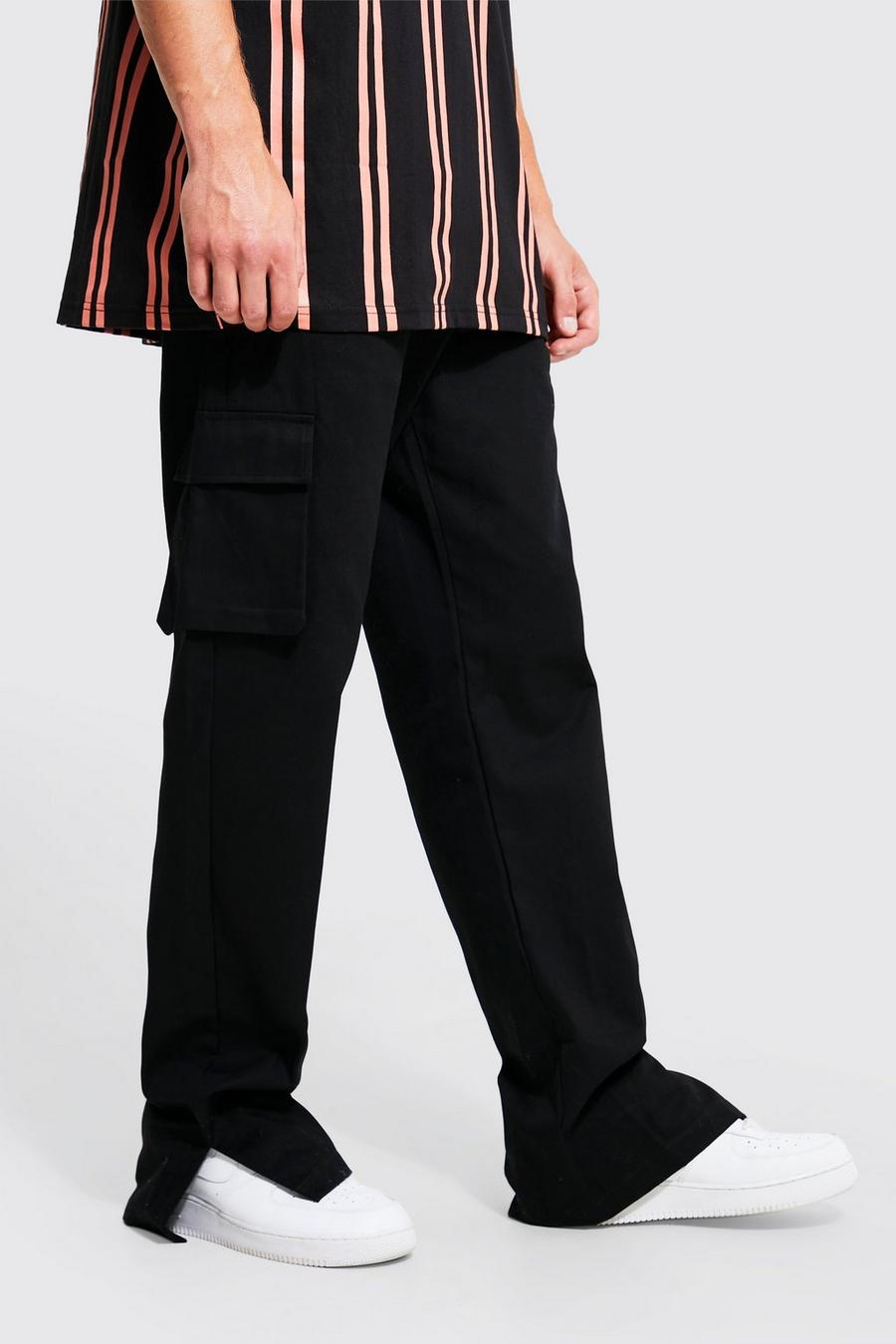Pantaloni Chino Tall rilassati stile Cargo con spacco sul fondo, Black image number 1