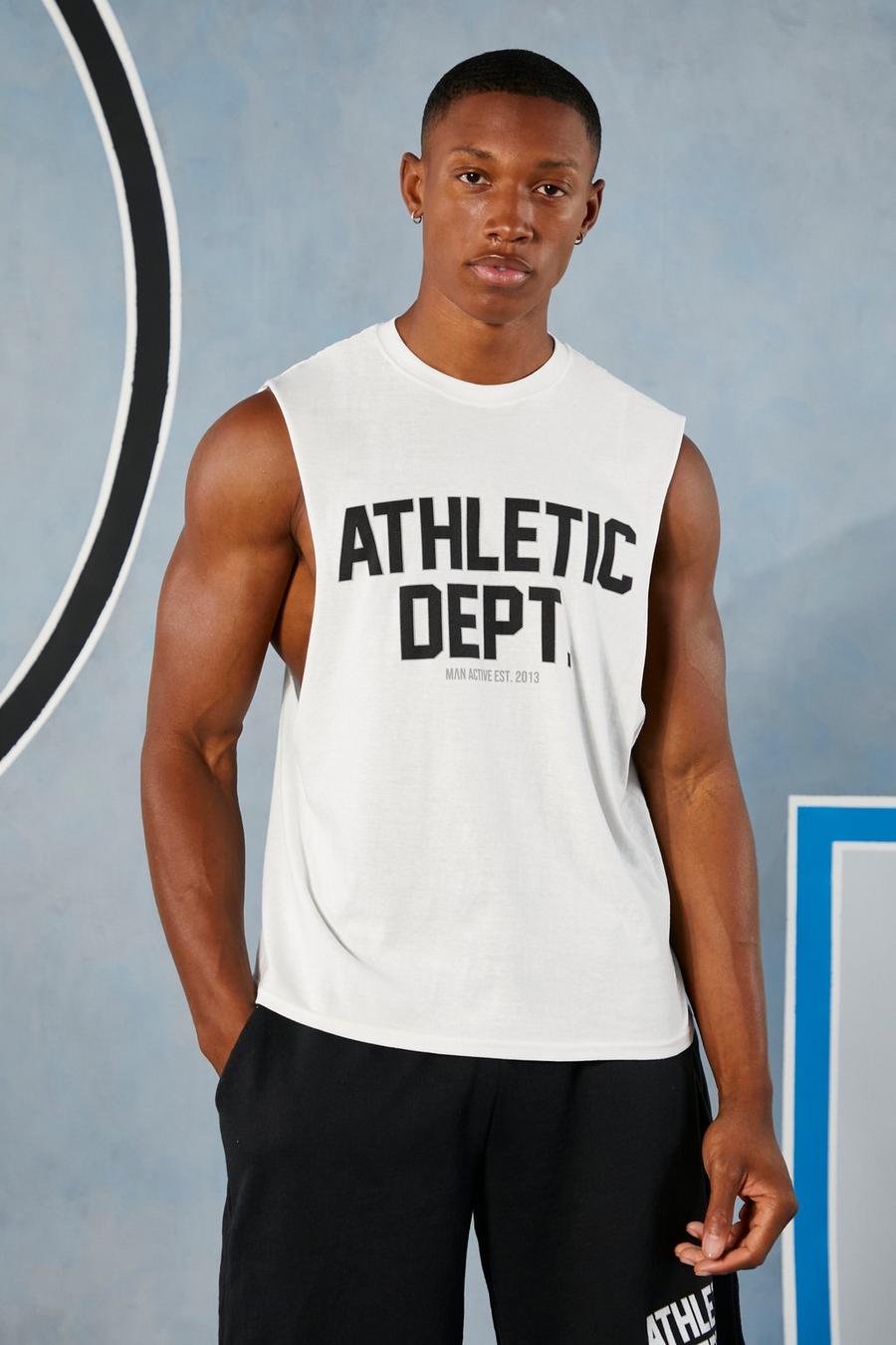 לבן bianco גופייה ספורטיבית מסדרת Man Active עם כיתוב Athletic Department image number 1