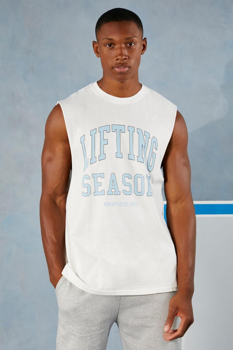לבן blanco גופייה ספורטיבית מסדרת Man Active עם כיתוב Lifting Season image number 1