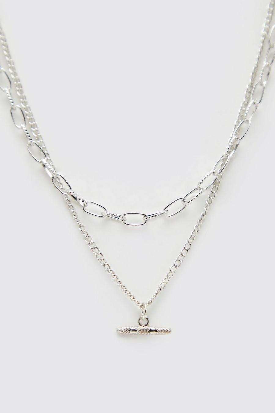 Silver Double Layer Bar Pendant Necklace image number 1