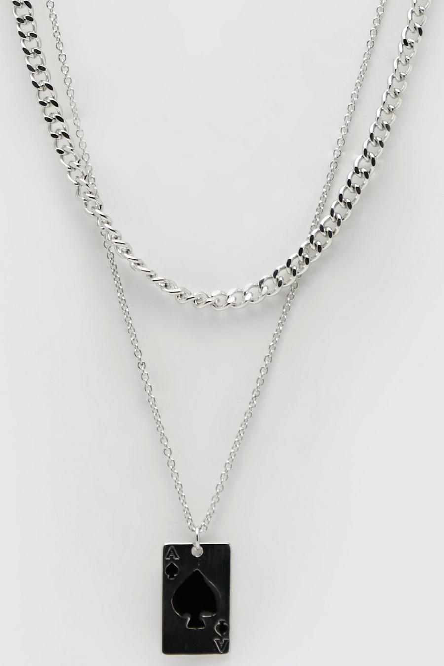 Silver Double Layer Card Pendant Necklace