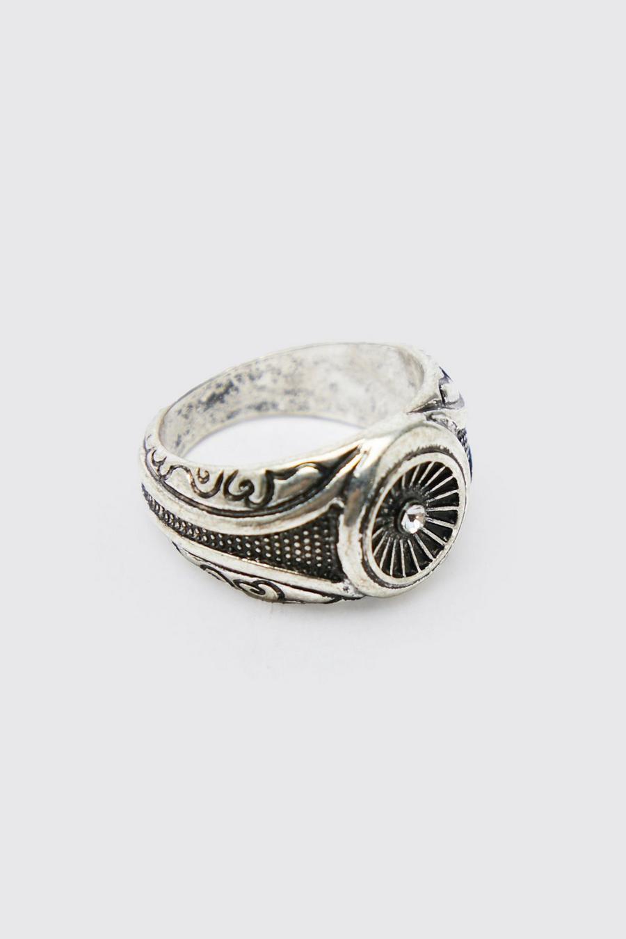 Silver argent Embossed Signet Ring